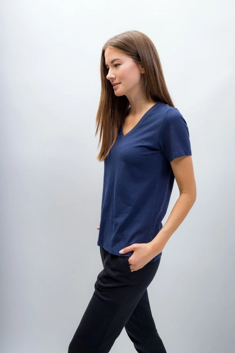 Scarlett | Women's Anti-Stain Linen Cotton Blend V-Neck T-Shirt