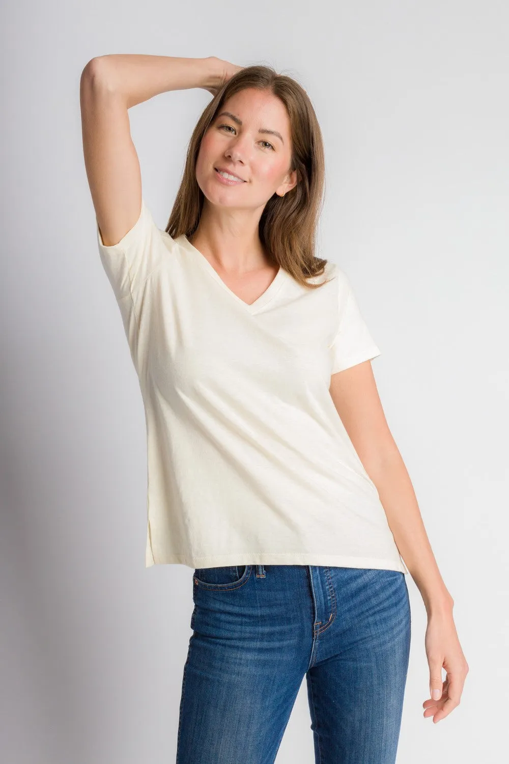 Scarlett | Women's Anti-Stain Linen Cotton Blend V-Neck T-Shirt