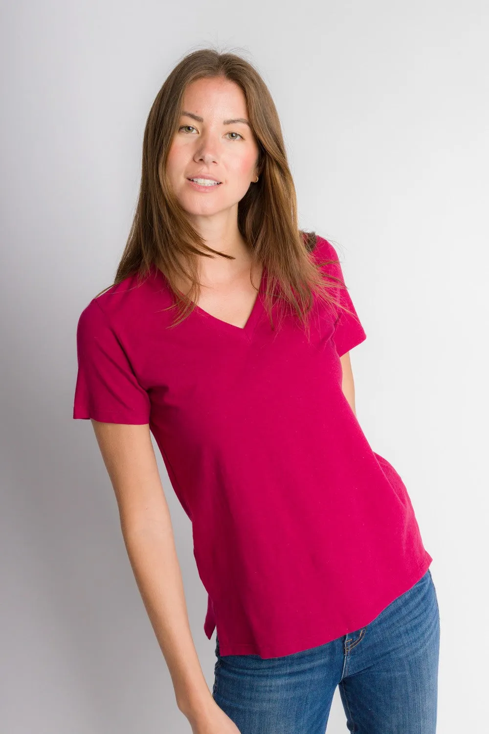 Scarlett | Women's Anti-Stain Linen Cotton Blend V-Neck T-Shirt