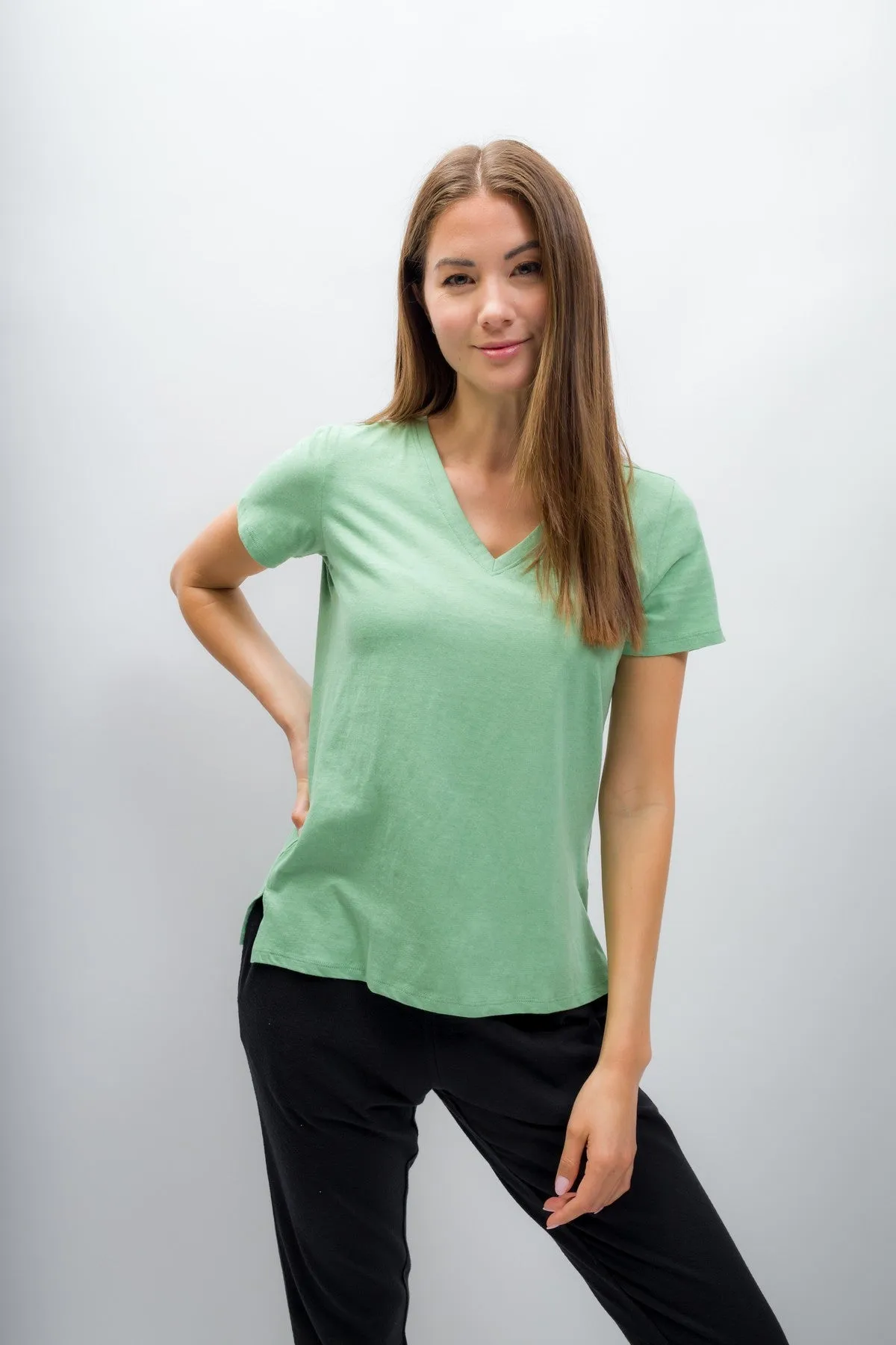 Scarlett | Women's Anti-Stain Linen Cotton Blend V-Neck T-Shirt