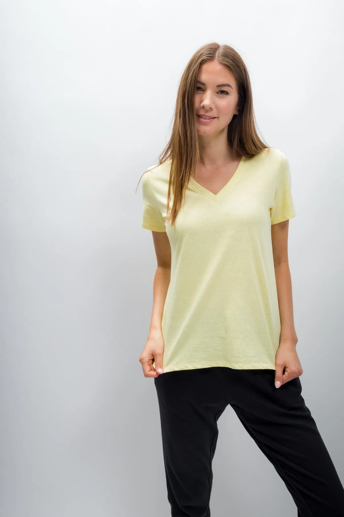 Scarlett | Women's Anti-Stain Linen Cotton Blend V-Neck T-Shirt