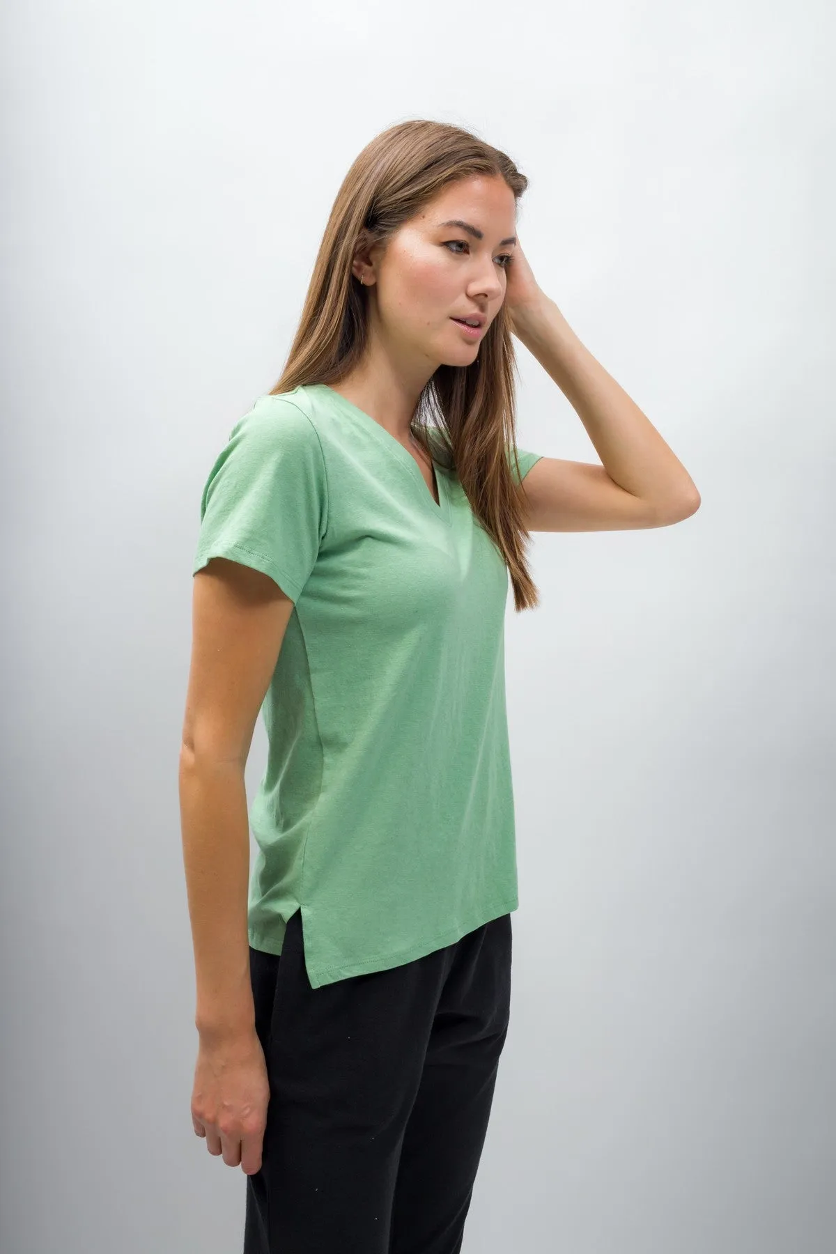 Scarlett | Women's Anti-Stain Linen Cotton Blend V-Neck T-Shirt