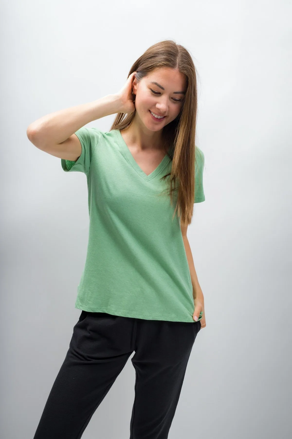 Scarlett | Women's Anti-Stain Linen Cotton Blend V-Neck T-Shirt