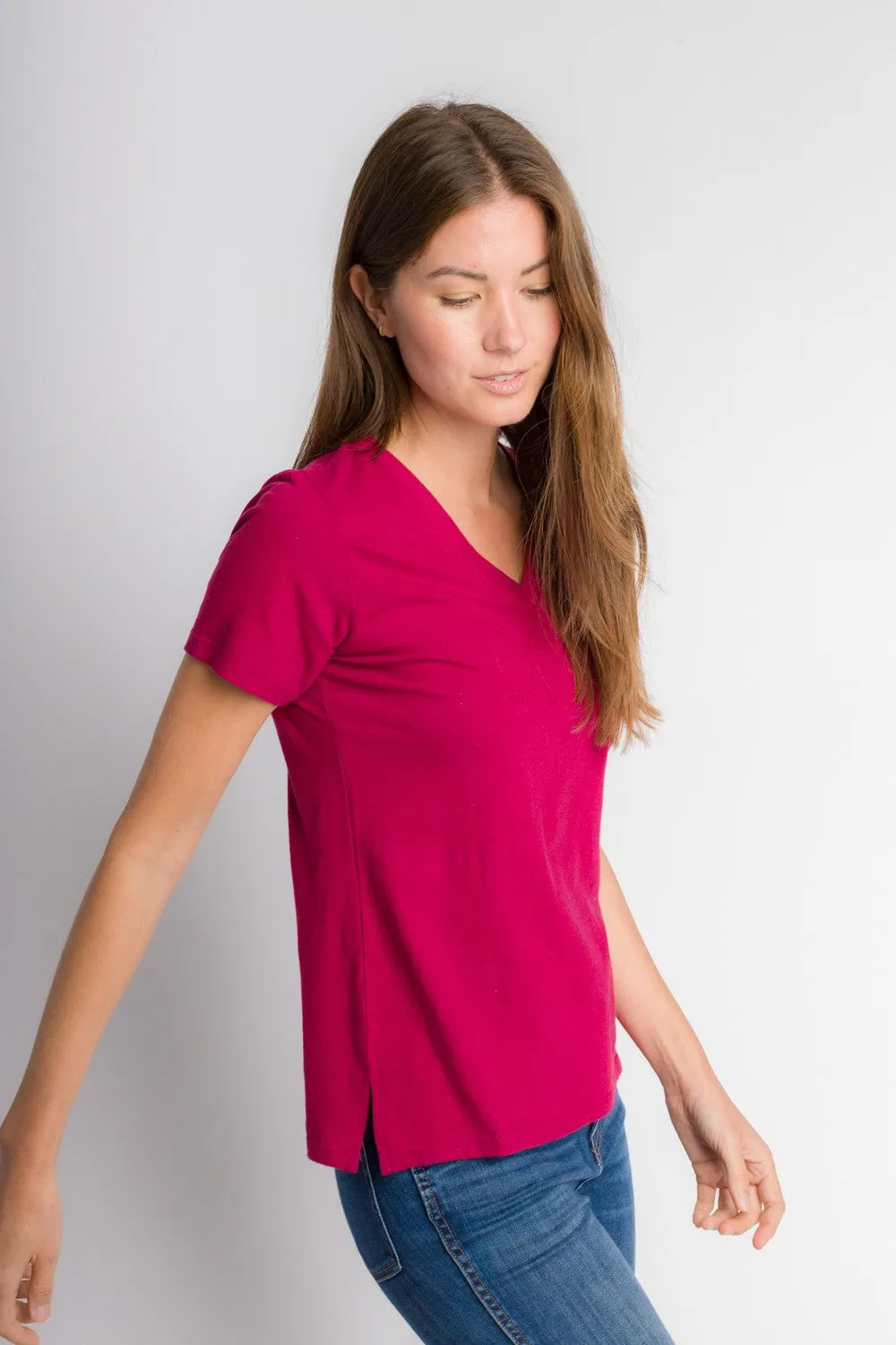 Scarlett | Women's Anti-Stain Linen Cotton Blend V-Neck T-Shirt