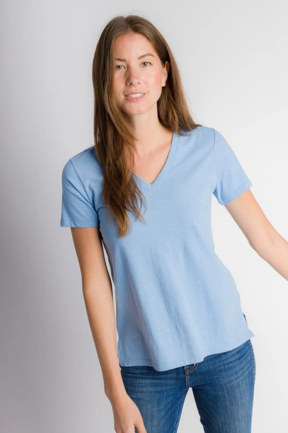 Scarlett | Women's Anti-Stain Linen Cotton Blend V-Neck T-Shirt