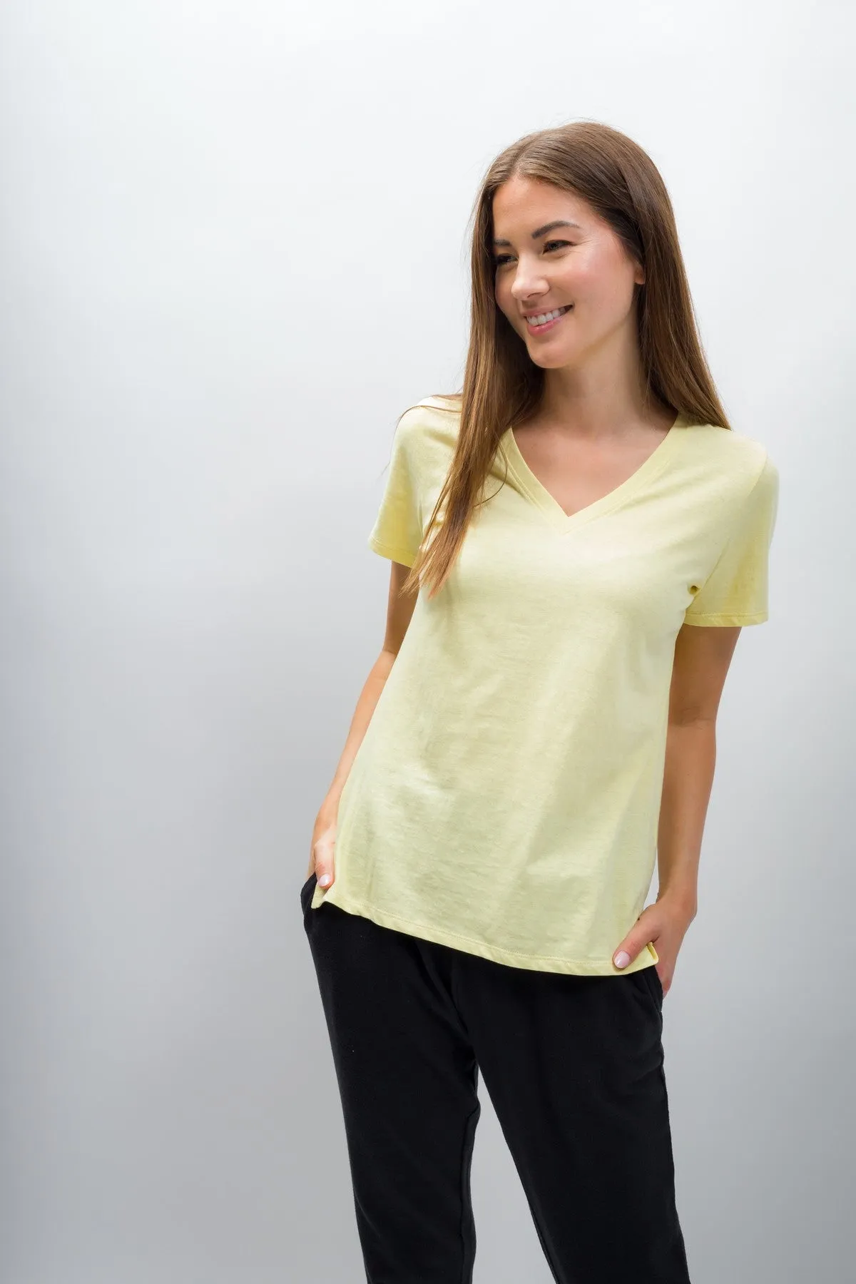 Scarlett | Women's Anti-Stain Linen Cotton Blend V-Neck T-Shirt