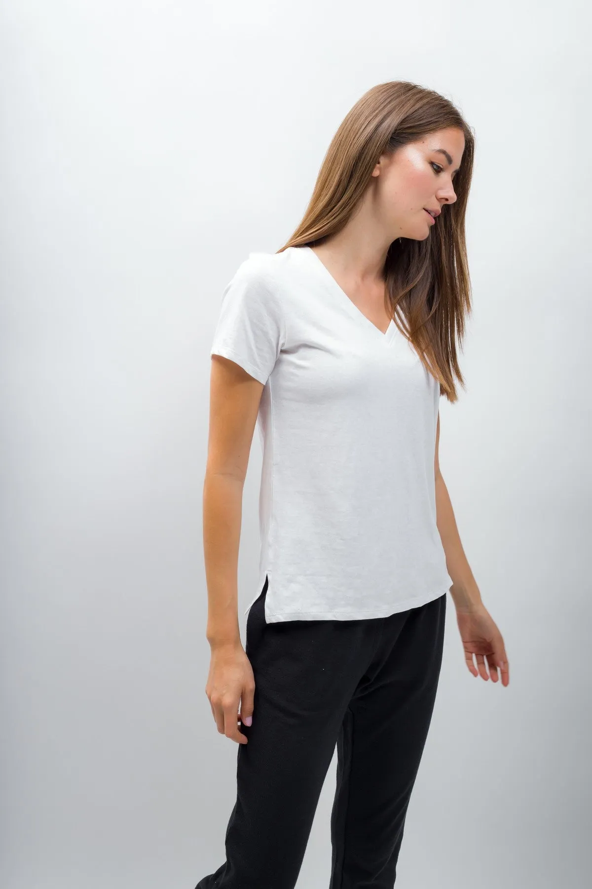 Scarlett | Women's Anti-Stain Linen Cotton Blend V-Neck T-Shirt