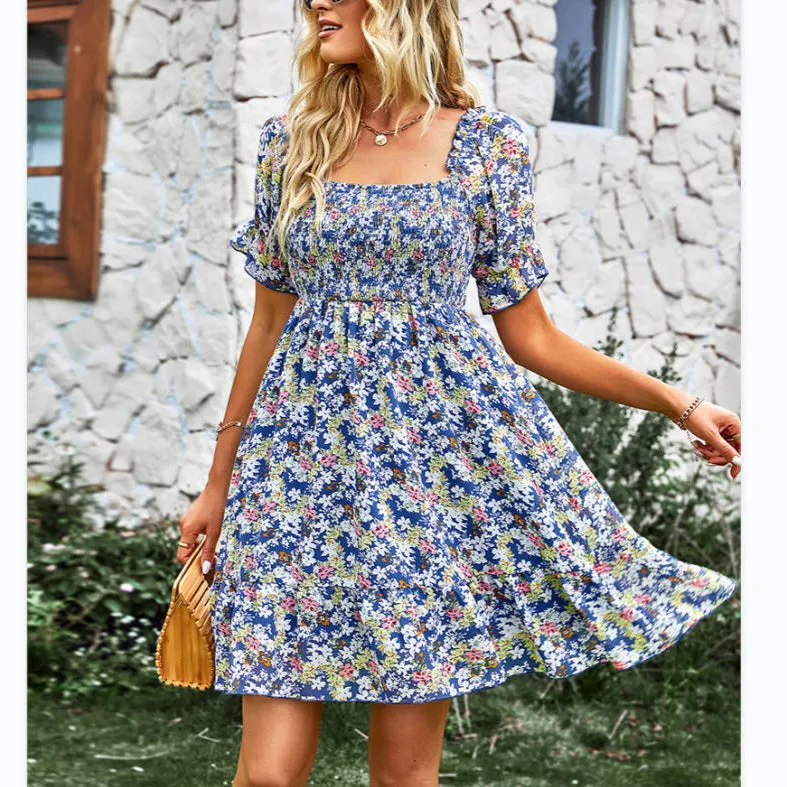 Short Sleeve Chic Floral Dress Wholesale Dresses