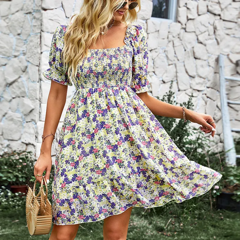 Short Sleeve Chic Floral Dress Wholesale Dresses