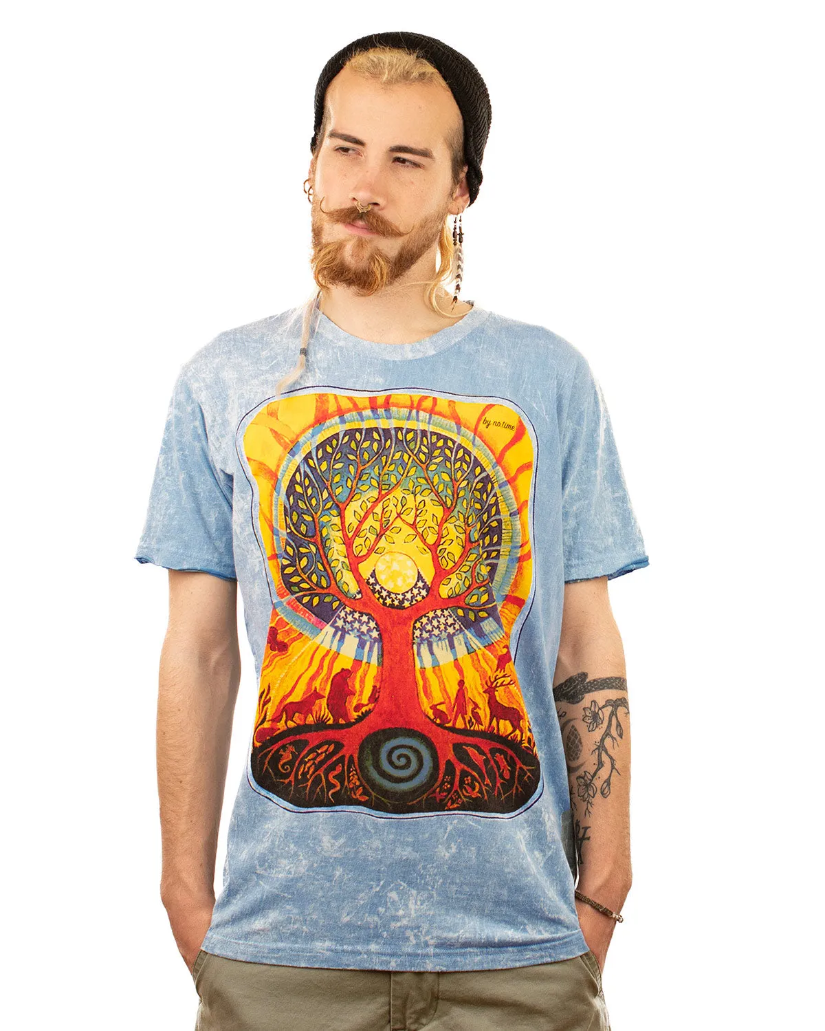 Stonewash Tree of Life Spiral Cotton T-shirt Grey