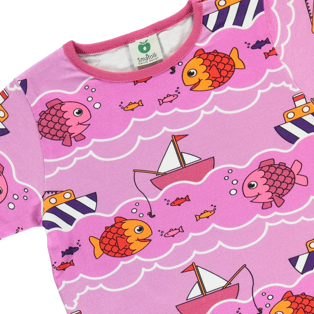 T-shirt with boat and fish