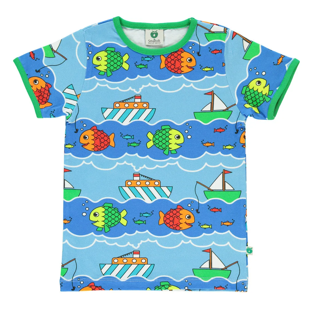 T-shirt with boat and fish