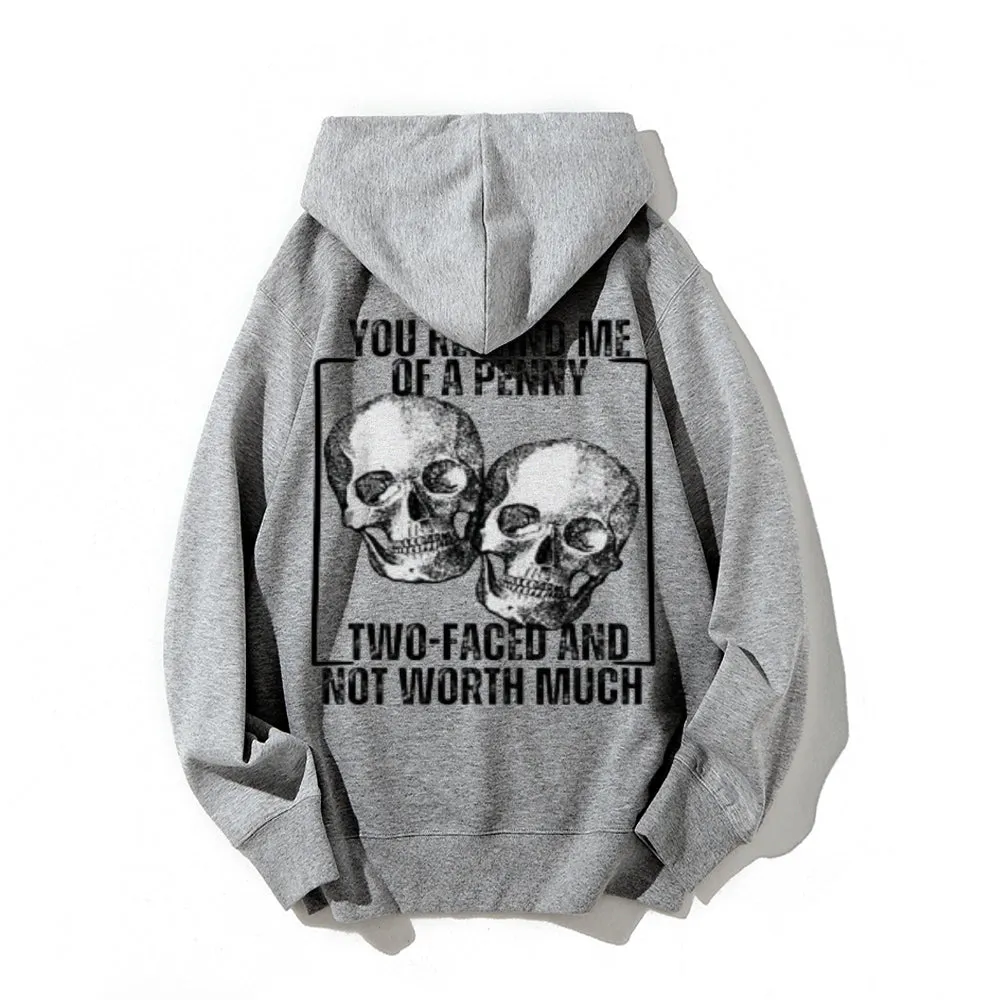 Two Face And Not Worth Much Funny Letter Graphic Pullover With Kangaroo Pocket Hoodies