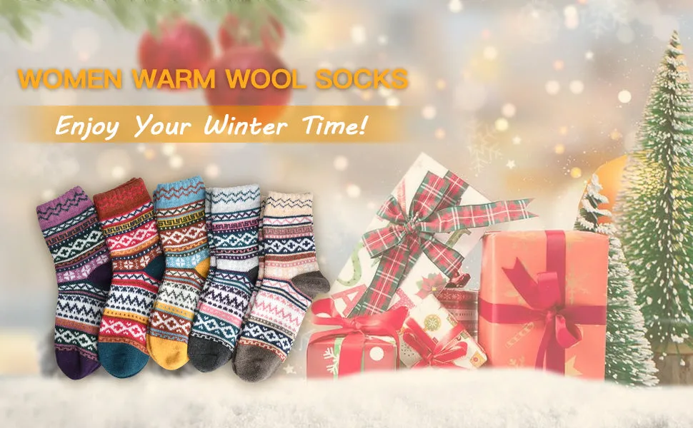 Winter Socks - #08LFWKCKY - 5 Pairs Womens Thick Knitted Wool Warm Socks