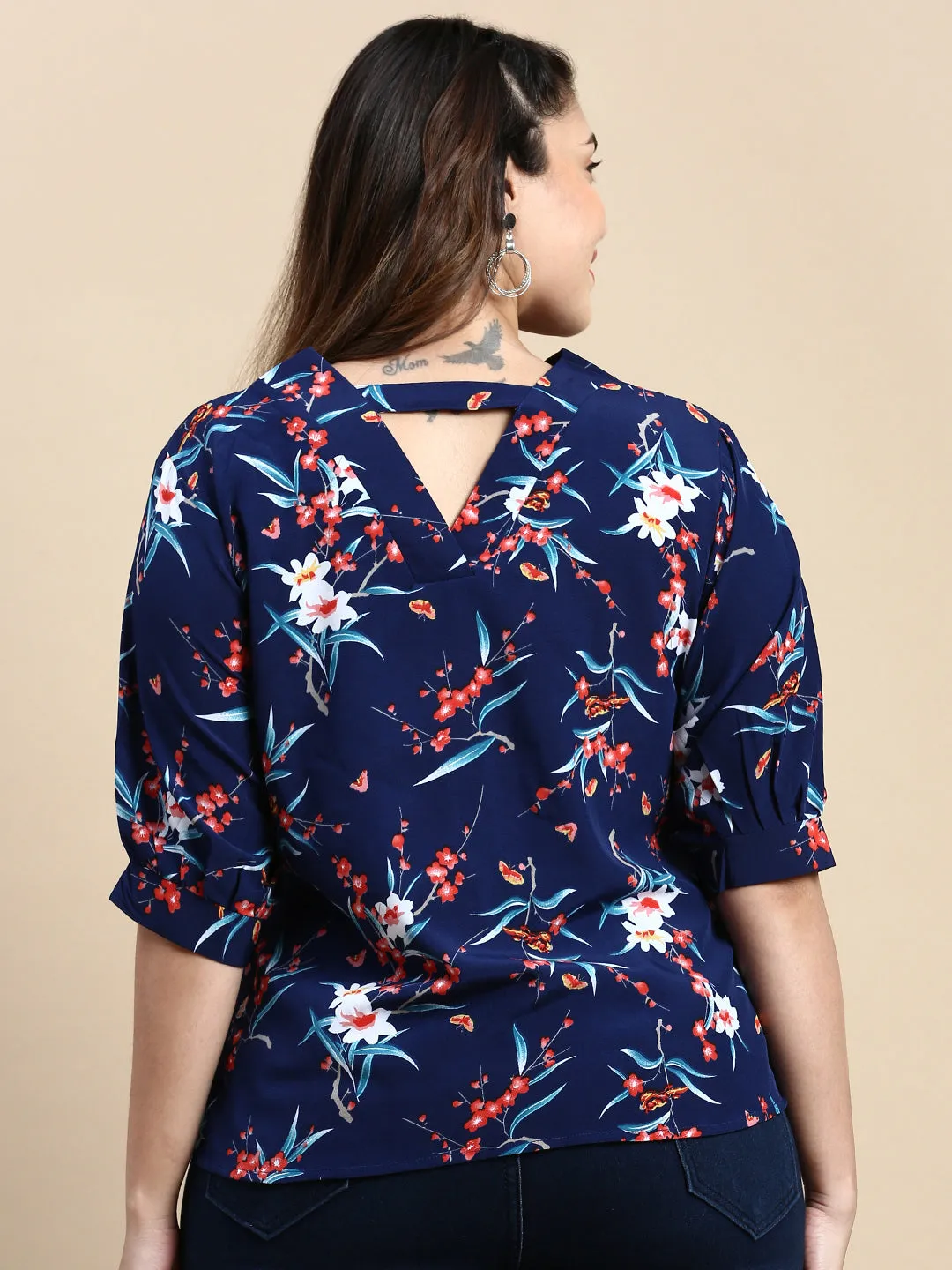 Women Floral Navy Blue Top