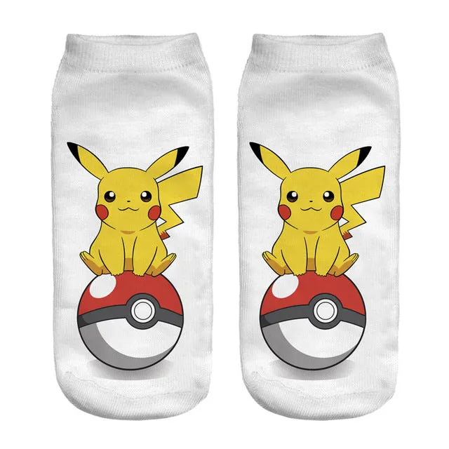 Women Harajuku 3D Cute Pikachu Print Socks Low Cut Ankle Comfortable Hosiery Meias Calcetiness Calzini Chaussette Femme