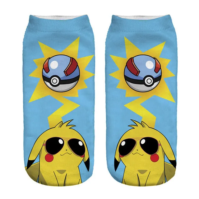 Women Harajuku 3D Cute Pikachu Print Socks Low Cut Ankle Comfortable Hosiery Meias Calcetiness Calzini Chaussette Femme