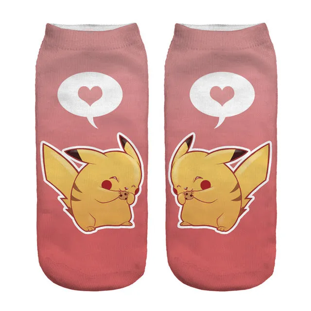 Women Harajuku 3D Cute Pikachu Print Socks Low Cut Ankle Comfortable Hosiery Meias Calcetiness Calzini Chaussette Femme