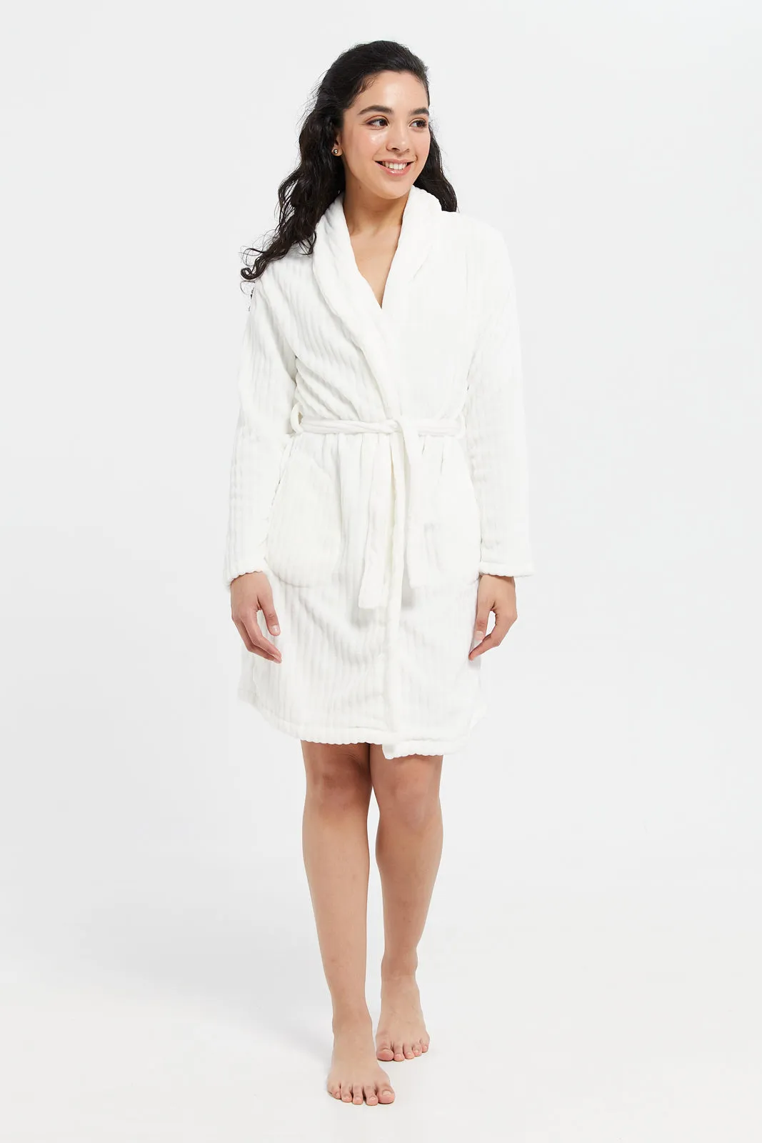 Women Ivory Jacquard Fur Robe