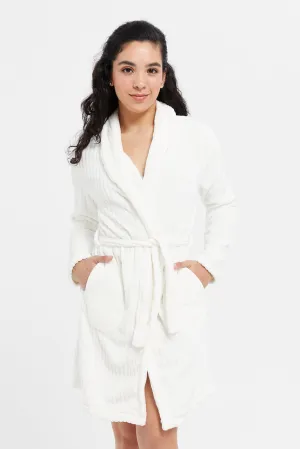 Women Ivory Jacquard Fur Robe