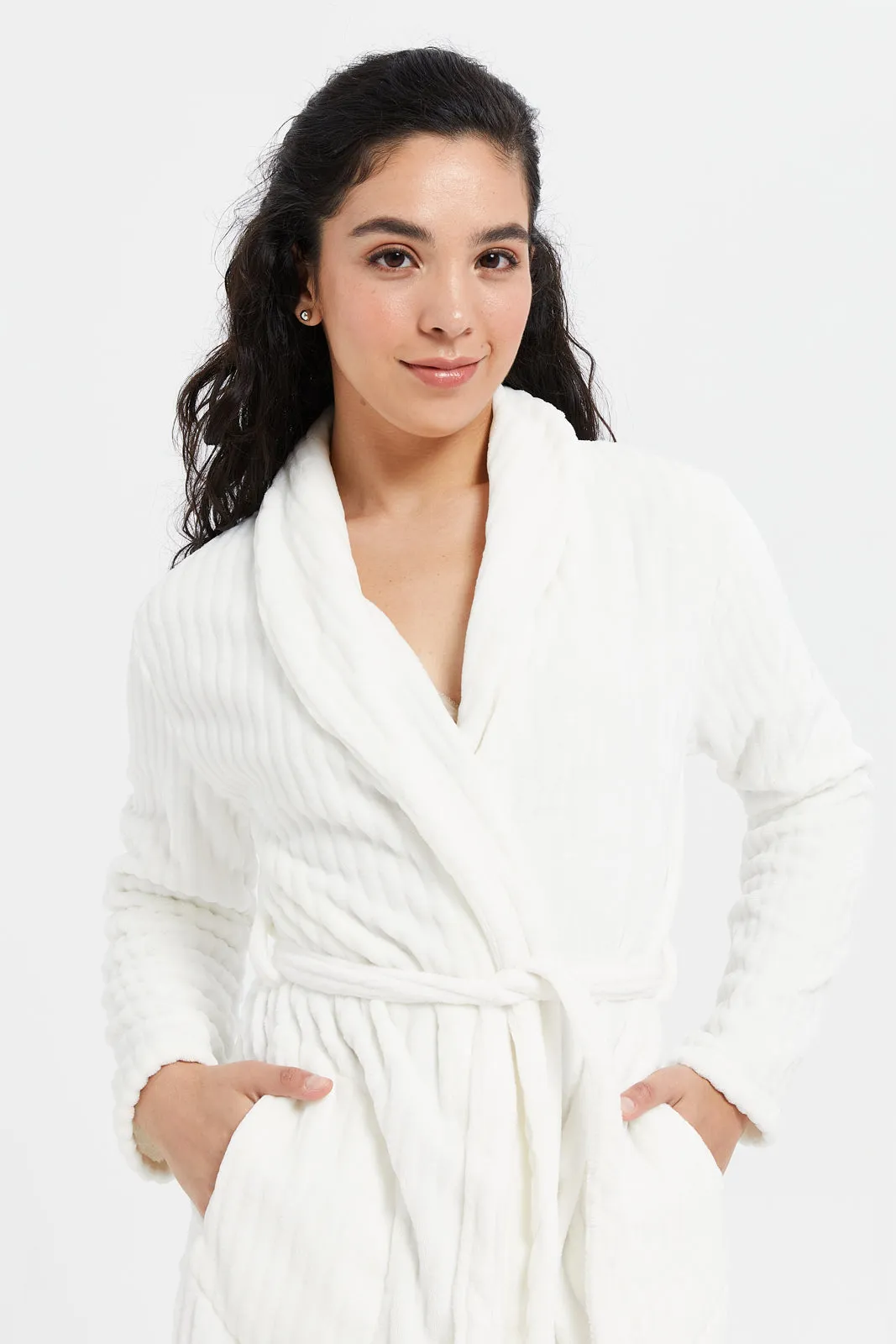 Women Ivory Jacquard Fur Robe