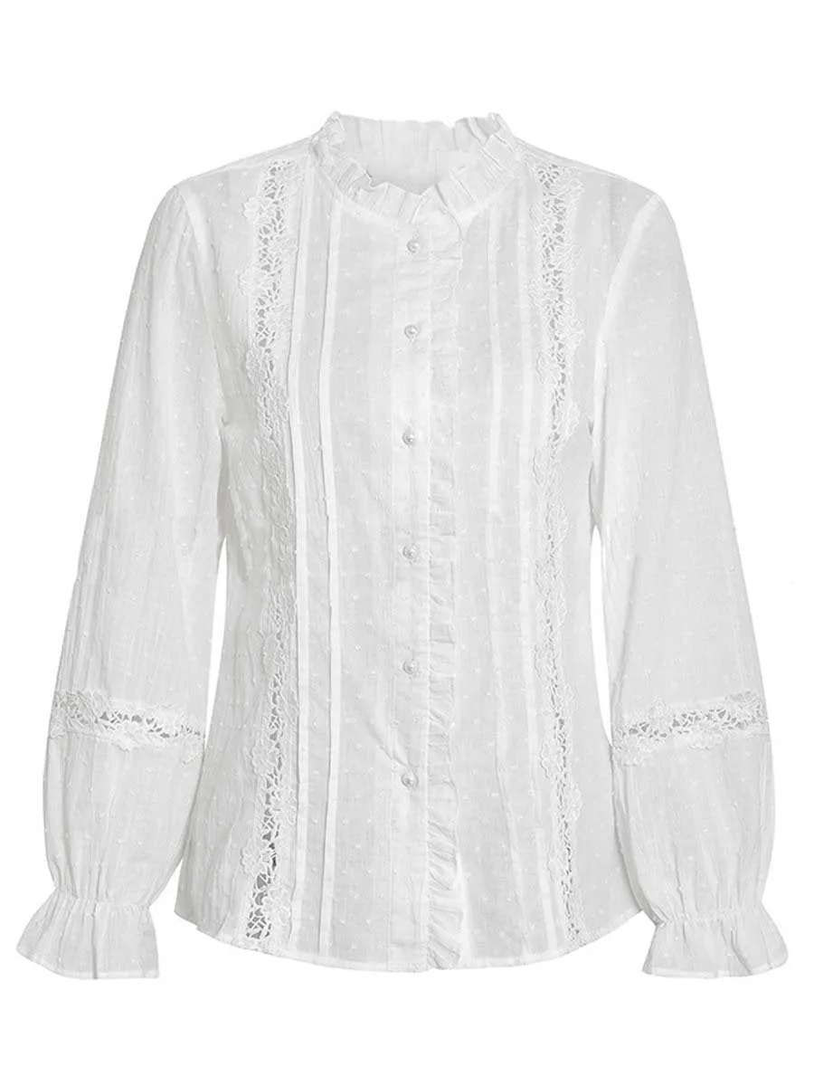 Women's Cotton Trumpet Sleeve Lace Blouse