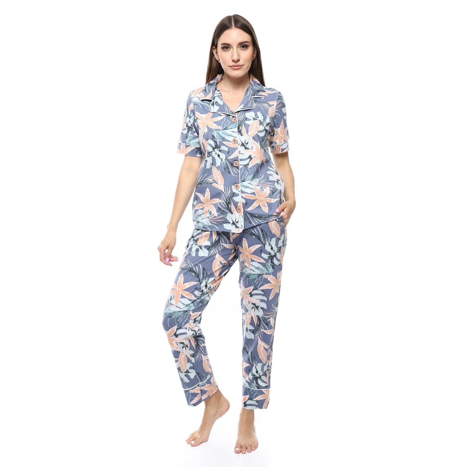 Women's Summer Pajamas Classic Floral Print - Indigo